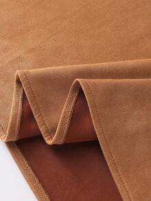 GlowEve CURVE Plus Size Women's Elegant Commuter, Decorative Button, Belt, A-Line Suede Skirt - Brown - View 6