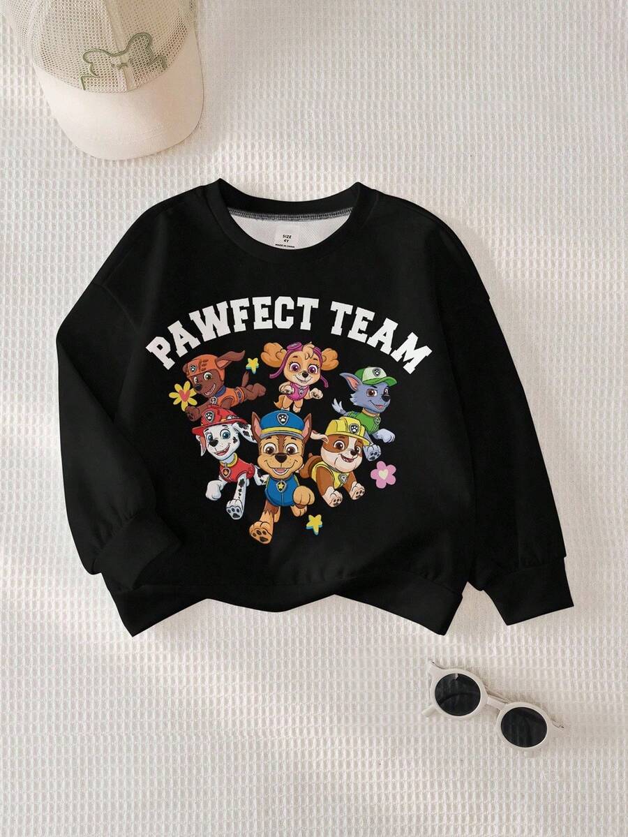 SHEIN | PAW Patrol 年轻女孩秋季休闲卡通图案卫衣 - 白色 - 查看 1