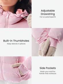 GLOWMODE VelvetShine Soft Lightweight Glossy Warm Water-Repellent Wide Elastic Waistband Adjustable Drawstring Hem Hood Down-Proof Slim-Fit Hooded Full-Zip Puffer Jacket Autumn Winter Outdoor Daily Casual - 淺粉色 - 查看 7