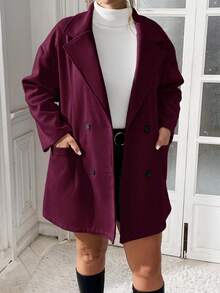 SHEIN Essnce Áo khoác nữ cỡ lớn mùa thu và mùa đông, thời trang mới, phong cách thường ngày, thanh lịch, công sở, màu mơ trơn, chất liệu len, áo khoác mùa đông nữ, áo khoác thu nữ, áo khoác mùa đông nữ, áo khoác kiểu sơ mi, áo khoác cổ ve, áo khoác có túi. - Màu Đỏ Sâu - Xem 5