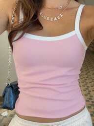 Tween Girl Ribbed Contrast Trim Camisole Tank Top, Versatile Daily Wear