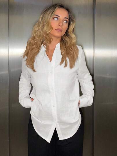 Jeta Ari 2025 秋冬新款白色领口前扣百搭百搭优雅别致女式衬衫，适合工作、商务、休闲、正式场合、派对、婚礼、海滩、节日、圣诞节、感恩节