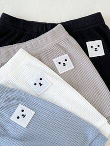SHEIN 4pcs/Set Baby Boy Toddler Solid Color Elastic Knit Shorts With Cute Embroidered Patches, Suitable For Daily Wear And Outings - Multicolor - View 8