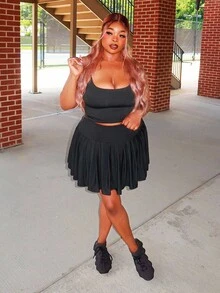 Enliva 大码女式百褶裙，黑色女式半身裙，带口袋隐私保护裙，可爱半身裙，休闲百搭，大学生 - 黑色 - 查看 6