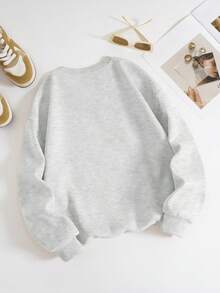 INAWLY Sudadera para mujer / Antisocial / Club de lectura / Bordado artesanal / Adecuado para usar en otoño e invierno, adecuado para blusas de manga larga de otoño e invierno, temporada de graduación, temporada de regreso a clases / Sudadera casual y sencilla de moda / Parte superior suelta y casual de cuello redondo para mujer / Otoño e invierno - Gris - Ver 3