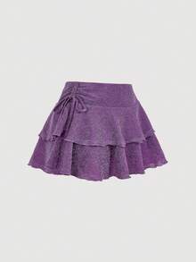 SHEIN MOD Twist Strap Camisole Top With Ruffle Hem Pleated Mini Skirt, Shiny Fabric, Romantic Elegant Cute 2-Piece Set For Women - Purple - View 11