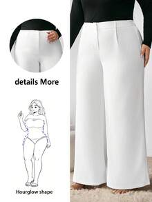 Enliva Ry2ky Plus Size Solid Color Wide Leg Pants, For Apple Rounded Body Shape, For Body Shape, For Summer - White - View 1