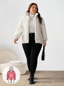 Enliva Ry2ky Plus Size Women's Casual Simple Fluffy Long Sleeve Jacket,Winter Clothes, For Apple Rounded Body Shape - Beige - View 5