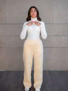 Hitanina Women's Solid Color Turtleneck Long Sleeve Fitted Sweater, Autumn/Winter - White - View 4