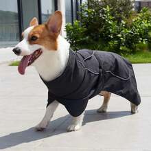 Dog Raincoat - Waterproof Dog Winter Jackets Windproof Coat With Velvet Inner Winter Dog Rain Adjustable Coat - Black - View 4
