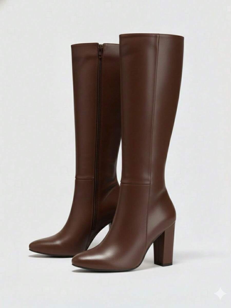 Botas de mujer botas altas calzado estilo guay clamour clasico básico botas de tacón cono para mujer todas las temporadas del año calzado para dama de lujo sexy material premium casual botas con suela antideslizante acojinadas botas altas media  pierna para fiestas  festivales trabajo colegio botines botas largas casuales botas womens boots shoes Willows1 - Marrón - Ver 1