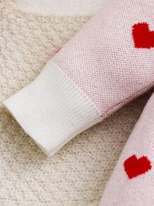 SHEIN Newborn Baby Girl Cute Heart Pattern Knitted Long Sleeve Romper, Autumn/Winter - White - View 5