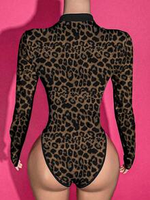 Slaydiva Bodys casuales de estilo callejero Y2K con cuello en V y manga larga, body para rave/body sexy/ropa de otoño para mujer/ropa Y2K/ropa de calle/atuendo para salir/estampado de leopardo/estampado de leopardo/body de manga larga - Multicolor - Ver 2