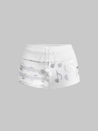 J-Fashion Crop top con stampa in argento a forma di chiave di violino in stile Y2K, vita bassa e sexy