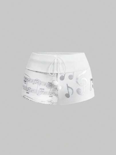 J-Fashion Y2K Sexy Treble Clef Silver Foil Print Low Waist Crop Top