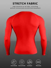 Manfinity Sport PWRUP Men's Graphic Print Slim Fit Crew Neck Long Sleeve Athletic T-Shirt - Red - View 2