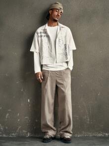 AXEPEAK 男士休闲时尚街头字母条纹印花宽松短袖衬衫，夏季 - 彩色 - 查看 6