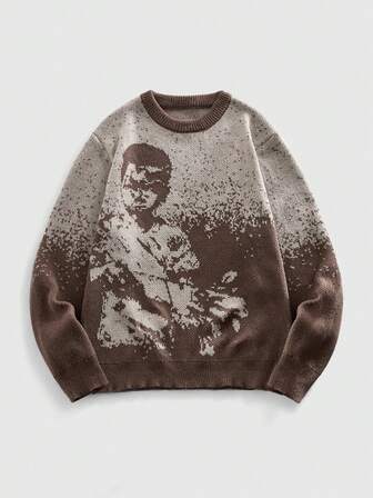 Herren Rundhals Jacquard Strickpullover