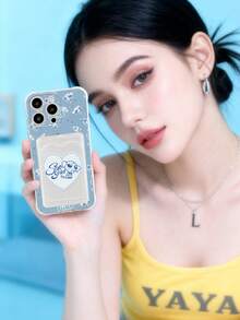THE POWERPUFF GIRLS X SHEIN 透明可爱卡通泡泡，可爱粉彩超级女英雄印花透明卡包手机壳，兼容iPhone，卡通动漫爱好者的时尚可爱风格，适合日常通勤或作为礼物，卡槽可放置交通卡、银行卡、家庭照片、偶像小卡等。 - 無色 - 查看 4
