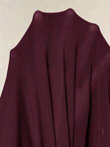 Elaquor Blusa de mujer de talla grande con cuello de volantes, manga acampanada y lazo delantero en unicolor, para primavera. Blusa con lazo delantero para mujer en primavera - Burdeos - Ver 8
