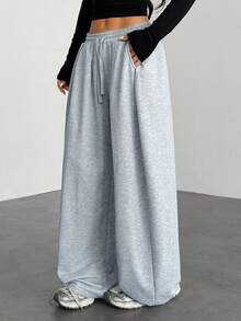 SHEIN PETITE 女士秋季街头服饰基本款日常外出机场休闲灰色低腰宽松香蕉裤