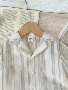 2pcs Young Boy Woven Striped Casual Shirt And Pants Set - Multicolor - View 5