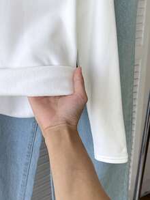 SHEIN Maglietta a collo alto a maniche lunghe con fodera termica, tinta unita, adatta a ragazze pre-adolescenti, versatile per uso casual, Ognissanti, Natale, Capodanno, casa o scuola - Bianco - Visualizzare 6