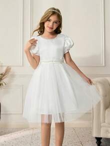 少女奢华小众高端公主裙，女主人钢琴花童婚礼礼服 - 白色 - 查看 6