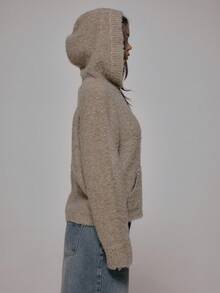 MUSERA Fluffy Knit Oversized Hoodie  Fall Autum Winter Streetwear Cool Girl Y2K Everyday Casual Sepia - Apricot - View 4