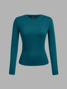 SHEIN EZwear 3件套女士休闲紧身圆领长袖T恤套装，秋冬春季长袖上衣，女士长袖上衣 - 彩色 - 查看 6