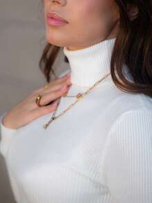 Hitanina Women's Solid Color Turtleneck Long Sleeve Fitted Sweater, Autumn/Winter - White - View 3