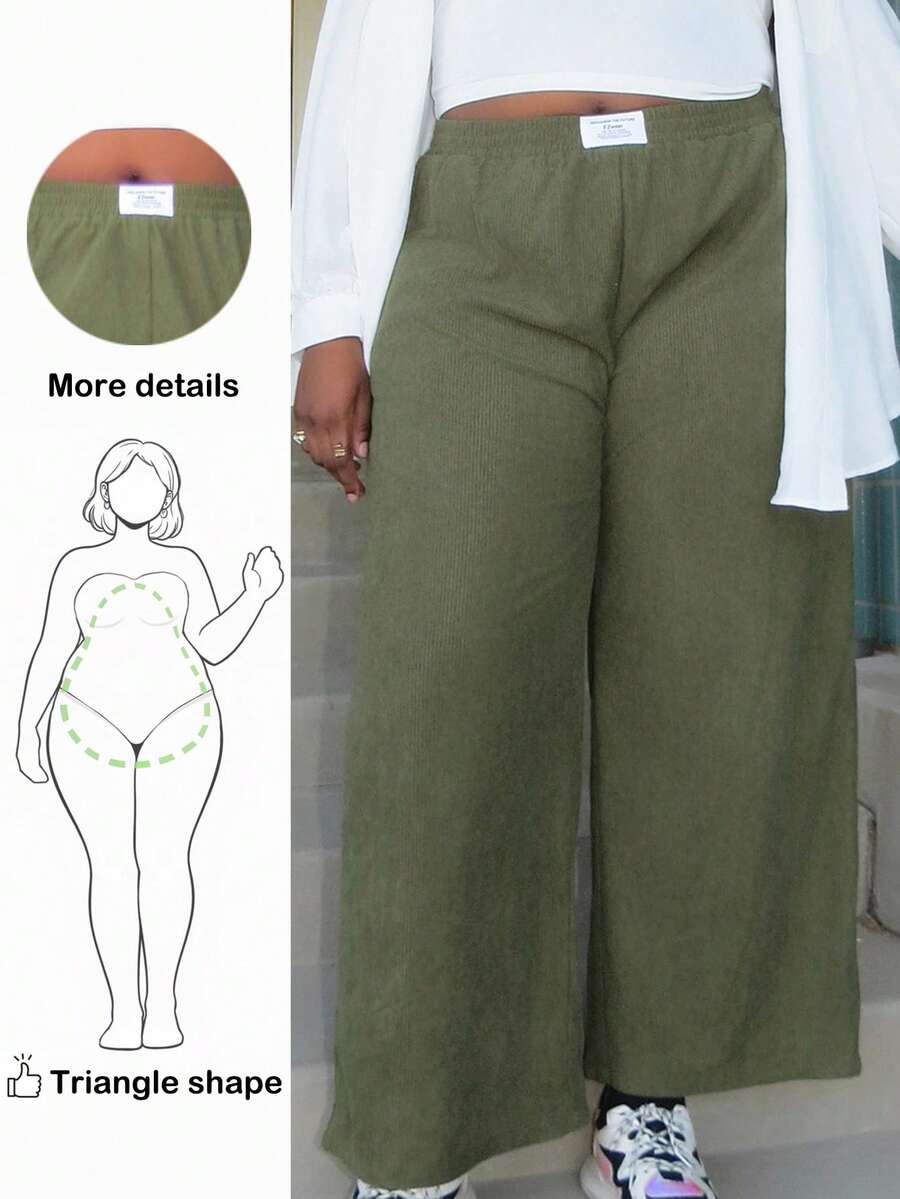 Truni Awkwardfatgirl Plus Size Women Corduroy High Waist Loose Wide Leg ...