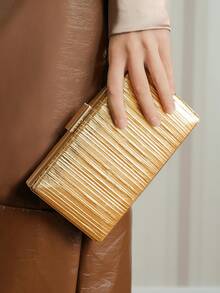 SHECARRY Gorgeous Golden Dinner Bag Elegant Dress Box Bag Pleated Clutch Women's Bag