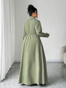 Elenzga Đầm maxi chữ A thắt eo, cổ chữ V, cài nút màu xanh lá cây cỡ lớn dành cho nữ, thích hợp cho các dịp trở lại trường, tốt nghiệp, ngày lễ tình nhân, lễ hội âm nhạc, ngày của mẹ, lễ Halloween, lễ tạ ơn, lễ Phục sinh, ngày quốc khánh, vũ hội, tiệc hẹn hò, mùa cưới - xanh quân đội - Xem 3