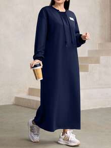 Modelyn Sudadera holgada de cuello redondo con cordón decorativo, talla grande, color marrón, para otoño/invierno - Azul Marino - Ver 6