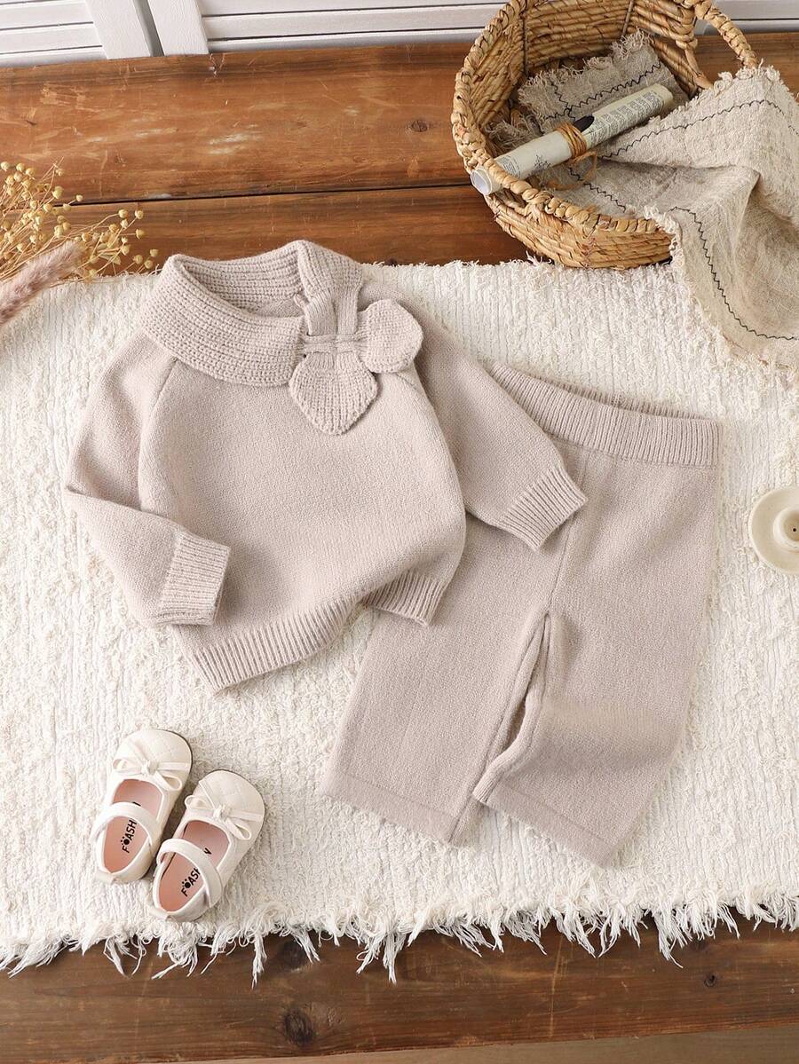 SHEIN Ensemble Top pull croisé col vintage et pantalon droit assorti pour bébé fille. Tenue confortable et élégante pour bébés et tout-petits, adaptée aux sorties et à la maison, automne/hiver