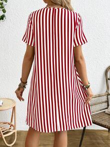 Boho Mama 孕妇条纹短袖圆领连衣裙 - 紅白色 - 查看 2