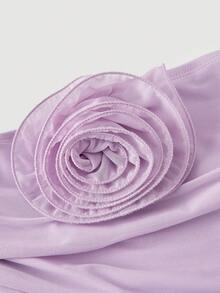 SHEIN MOD 女士优雅纯色3D立体花卉装饰吊带上衣，适合圣诞节、新年、复古、怀旧、下午茶、节日、情人节、乡村风、派对等场合，仙女风，优雅女士衬衫 - 淡紫色 - 查看 4