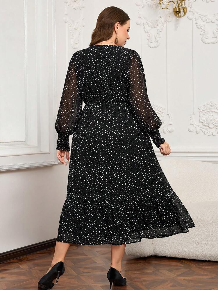 Robe en mousseline de soie imprimée à pois élégante et décontractée, convenant au printemps et à l'automne, tenues de sortie, nouveaux vêtements 2025, simple et pour un port quotidien, vêtements d'hiver grande taille, confortable et respirante, tenue de Noël pour femmes, vêtements du Nouvel An, convenant à de multiples occasions, Noël, tenues de soirée pour femmes, soirée, soirée élégante, tenues de soirée pour femmes, tenue de Thanksgiving pour femmes, convenant pour la Saint-Valentin