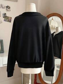 INAWLY Women's Loose Zip-Up Collar Sweatshirt With Knight Print, Thermal Lined, Autumn/Winter, Christmas - Black - View 2