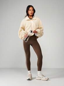 MISSGUIDED Áo khoác Sherpa Borg cài nút cỡ lớn, cổ cao và túi khóa kéo, thích hợp mặc nhiều lớp vào mùa thu đông - Màu be - Xem 3
