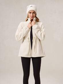 OutZeal 女士冬季保暖户外外套 圣诞节服装 徒步露营舒适抓绒抽绳腰带带口袋 - 杏色 - 查看 10