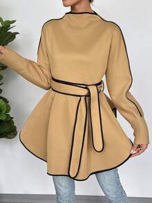 EMERY ROSE Camicia elegante oversize con colletto a contrasto di colore unito - Cachi - Visualizzare 5
