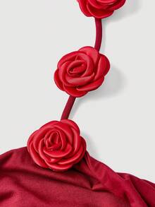 SHEIN MOD 女士纯色简约日常3D立体花卉装饰连衣裙 - 酒紅色 - 查看 5