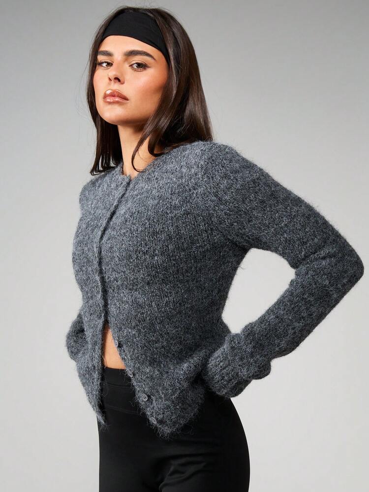 MISSGUIDED Gilet boutonné en maille duveteuse