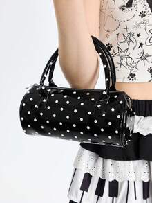ROMWE Portable Polka-Dot Small Bag 2024 New High-Grade Contrast Color Cylinder Bag Spice Joker Fashion Commuter Handbag - Multicolor - View 4