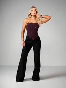 MISSGUIDED Jewel Embellished Strapless Corset Top With Colorful Rhinestone Details For Night Out Party Club Evening Wear - Purple - View 3