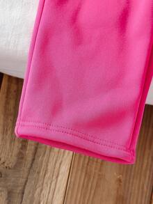 SHEIN Playful Pals 2pcs Young Girl Knitted Sweatshirt, Single-Sided Fleece Half-Zip Pullover Top, Casual Classic Versatile Light Gray 2-Piece Set - Pink - View 4