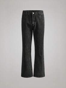 Officeau 男士水洗浅蓝色直筒牛仔裤，宽松版型，复古Y2K风格，简约百搭，春夏皆宜 - 深灰色 - 查看 1