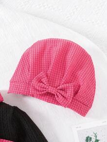 SHEIN 女婴优雅斜纹软呢面料四件套：半身裙、提花针织上衣、围巾和帽子，秋冬装 - 玫紅色 - 查看 4